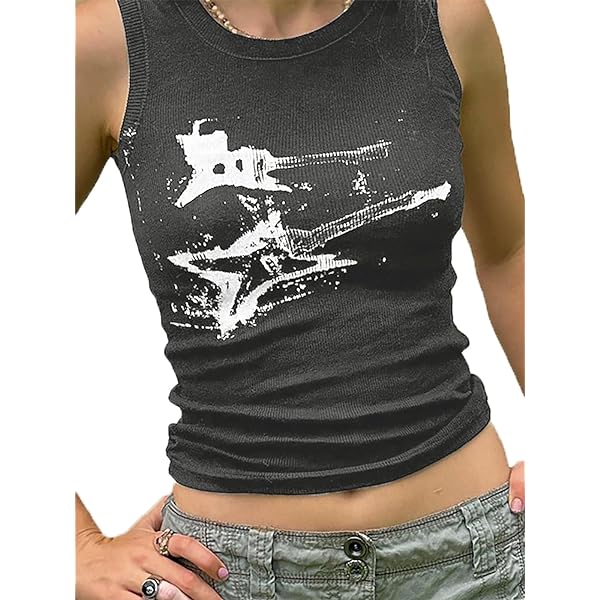 トップス gimmick layered sleeveless sweat y2k LQI Women's Tank Tops, Guitar Ribbed Summer Tops Sleeveless