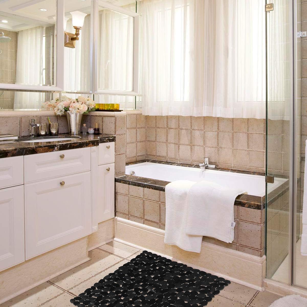 Bath Non-Slip Mat Square Cobblestone Bath Shower Safety Mats PVC Antiskid Mat (Black): Arts, Crafts & Sewing