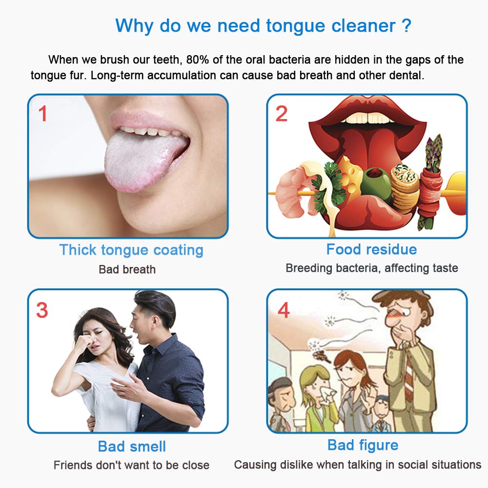 2020 New Version Tongue Scraper Cleaner for Adults & Kids, Medical Grade Metal Tongue Brushes Set for Fresh Breath Dental Eliminate Bad Breath in Seconds (2 pcs) : Beauty
