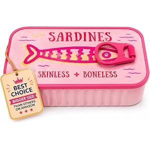 XL Sardines Jewelry Box Organizer, Pink, with Fish-Shaped Holders for Rings, Earrings and Charms, Whimsical Ocean Gift