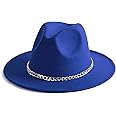 Gossifan Women Men Wide Brim Fedoran Hat with Chain Belt Buckle