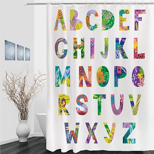 Amazon Com Mingz Cartoon Shower Curtain Vector Hand Drawn Latin Artistic Alphabet Bathroom Waterproof Polyester Shower Curtain For Bathtub Showers Home Kitchen
