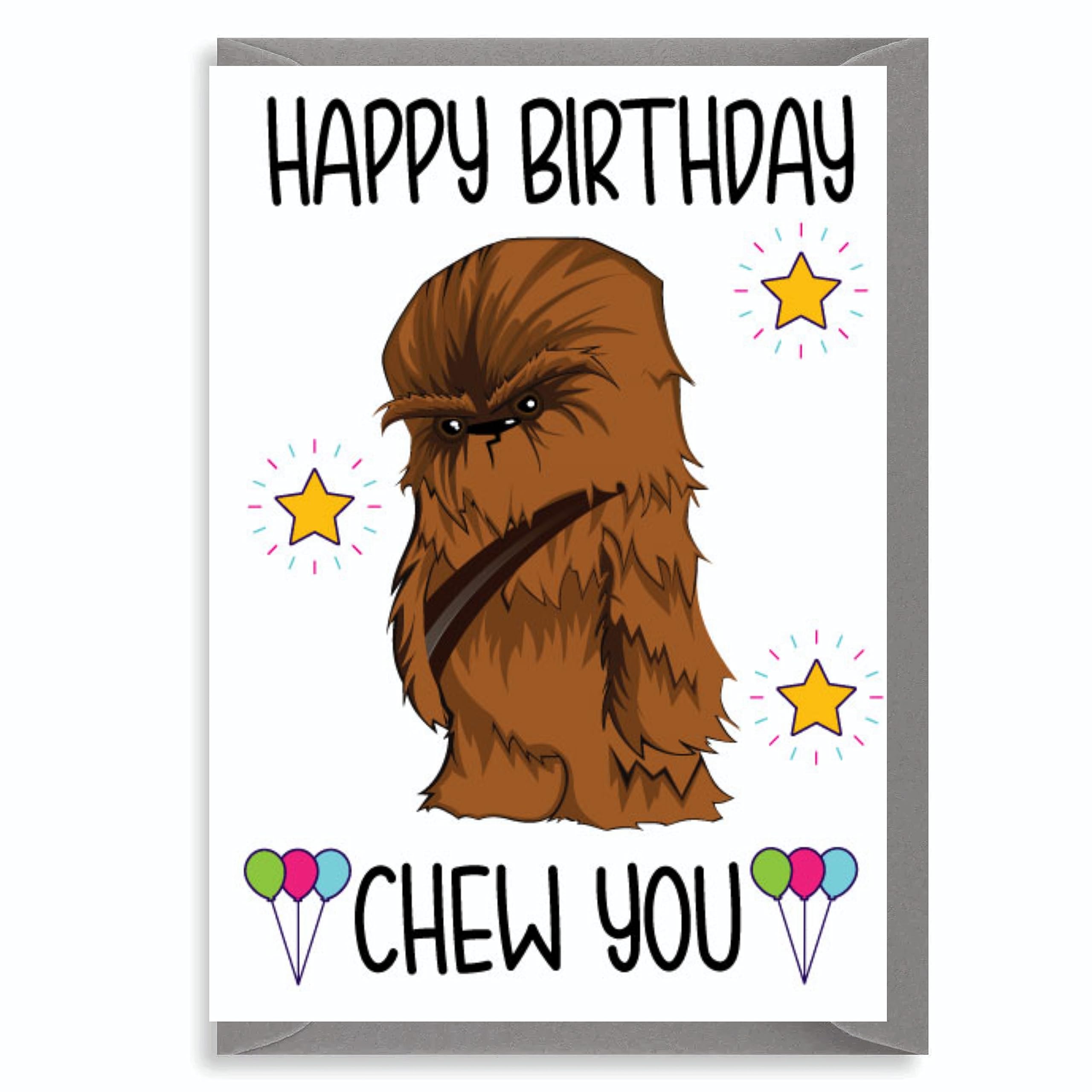 Funny Birthday Card For Friends And Family, Humorous Cute Hairy Character - Happy Birthday Chew You C141