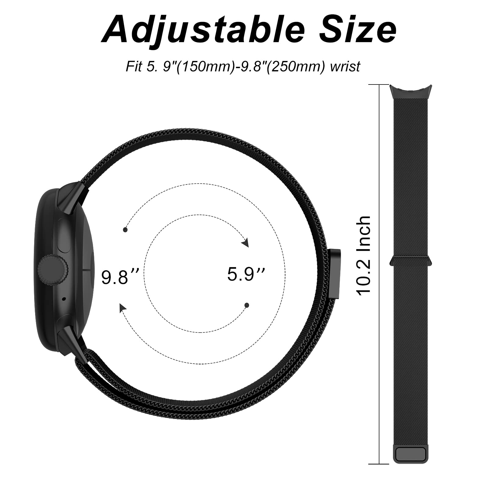 Amzpas Metal Band Compatible with Google Pixel Watch Bands for Women Men, Stainless Steel Mesh Loop Adjustable Wristband Replacement Strap for Google Pixel Watch 1/2 / 3 41mm Band