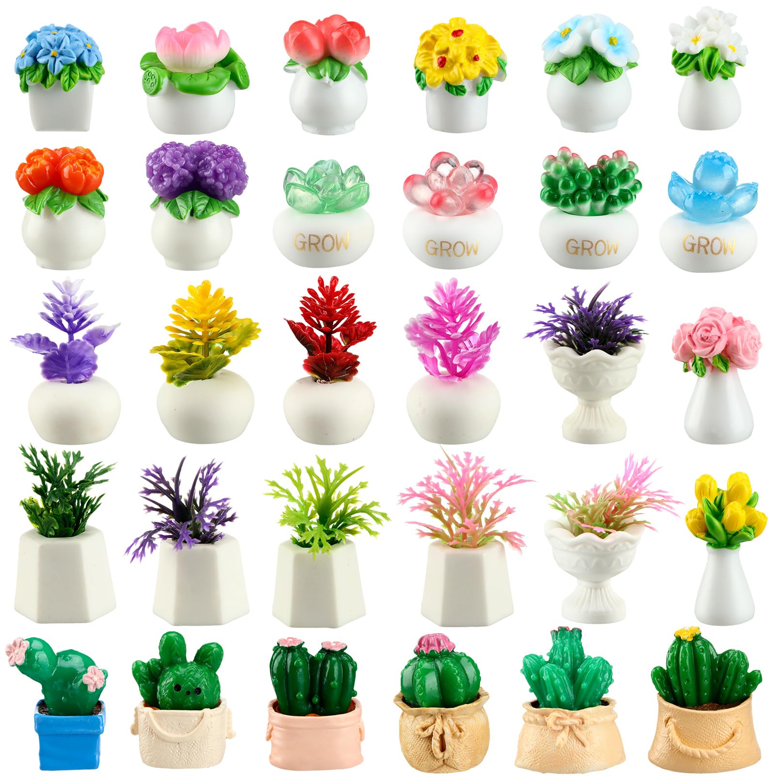 Photo 1 of Threehoney 30 Pcs Miniature Dollhouse Plants Accessories Mini Artificial Potted Flower Tiny Resin Greenery Cactus Figurines for Doll House Gift DIY Garden Bonsai Micro Landscape Decoration(Succulents)