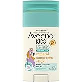 Aveeno Kids Continuous Protection Zinc Oxide Mineral Sunscreen Stick for Sensitive Skin, Face & Body Sunscreen Stick for Kids with Broad Spectrum SPF 50, Sweat- & Water-Resistant, 1.5 oz