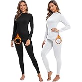 Patelai 2 Sets Thermal Underwear for Women Lightweight Compression Base Layer Set Ultra fit Pajama Set