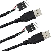 GINTOOYUN 5 Pin Motherboard Header to USB A, Dupont IDC 5-Pin to USB 2.0 Male Extender Adapter Cable-2PCS(1FT)