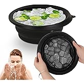 Casbomy Foldable Face Ice Bath Bowl, Face Bowl for Ice With Built-in Ice Tray, Collapsible Silicone Facial Ice Bath Bowl for Cold Plunge Therapy, Skin Tightening, Travel Cold Bath Spa Tool, Black