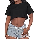 Crop Tops for Women Casual Short Sleeve T Shirts Summer Basic Top Crew Neck Oversized Cropped Tees