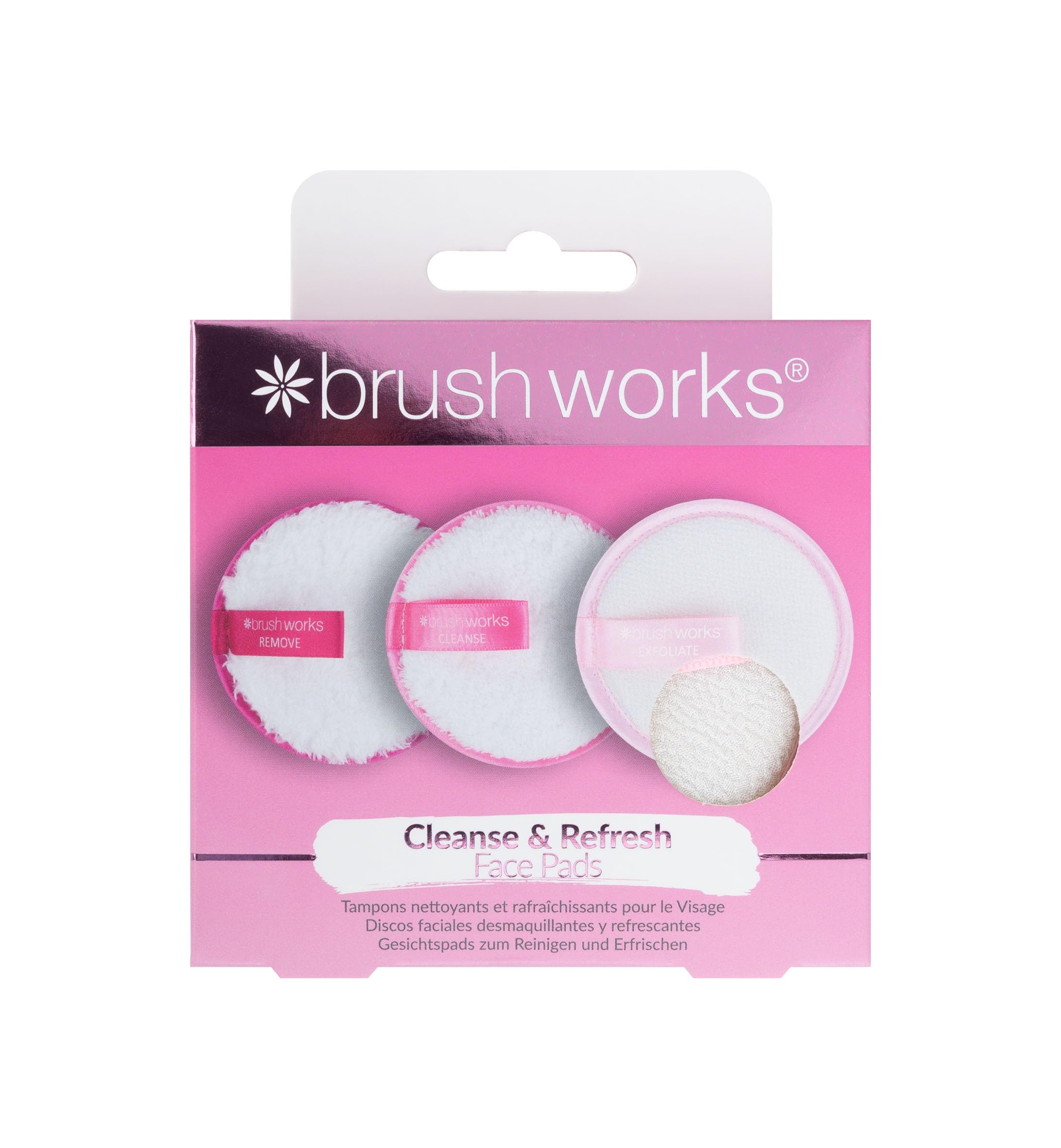 Brushworks Cleanse & Refresh Face Pads – 3-Step Reusable Makeup Remover, Cleanser & Exfoliating Pads for Glowing, Refreshed Skin | Travel-Friendly Skincare Set