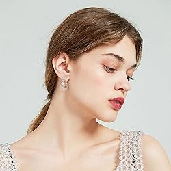 GLOQUAT CZ Silver Hoop Earrings 925 Sterling Silver