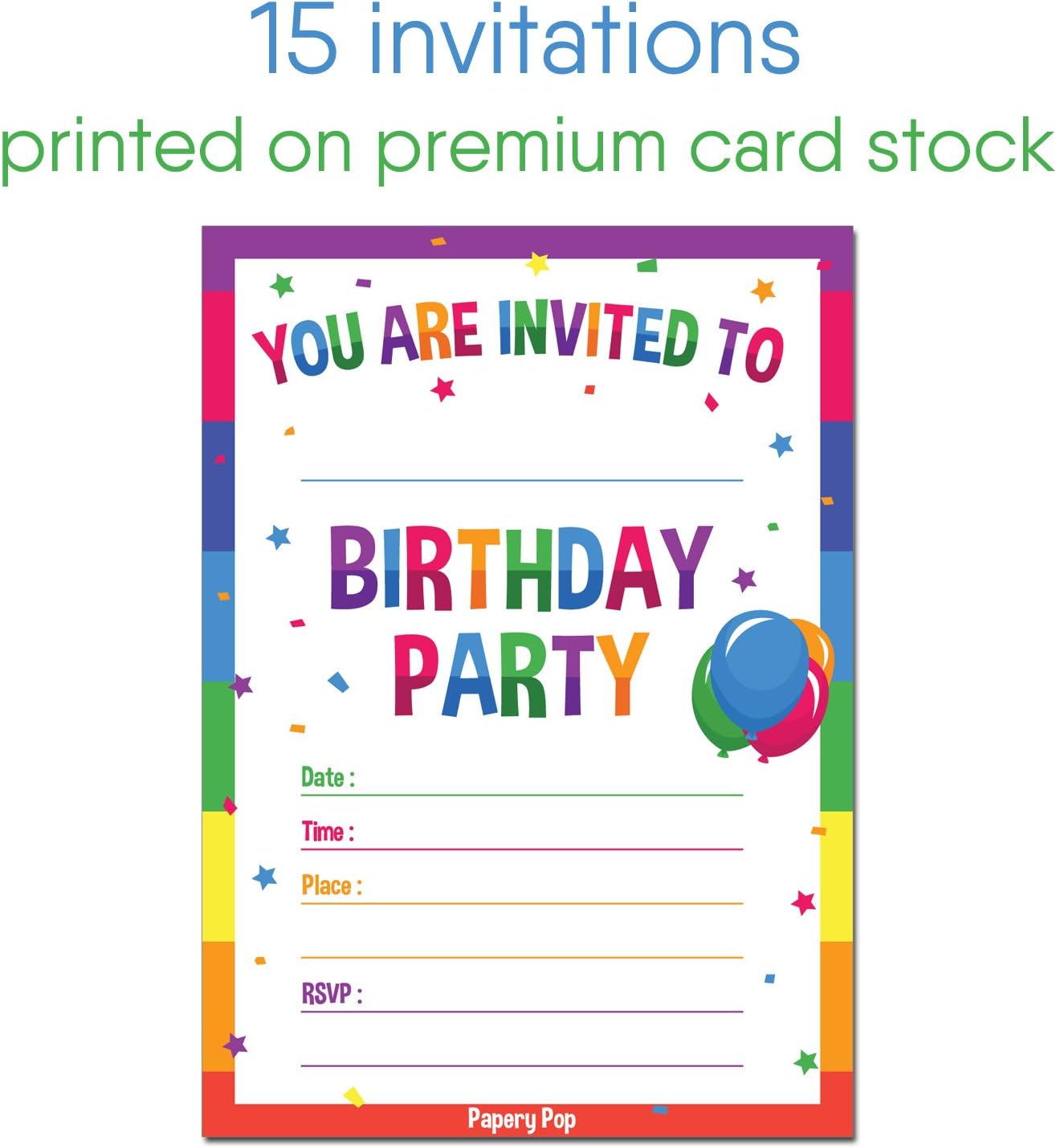 Amazon Com Birthday Invitations With Envelopes 15 Pack Kids Birthday Party Invitations For Boys Or Girls Rainbow Toys Games