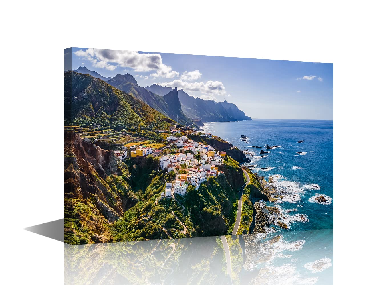 Canvas Wall Art Coastal Village at Tenerife Canary Islands Spain Landscape for Living Room Bedroom Home Decor Beach Artwork for Home Walls Framed Ready to Hang 12x18inch — image 1