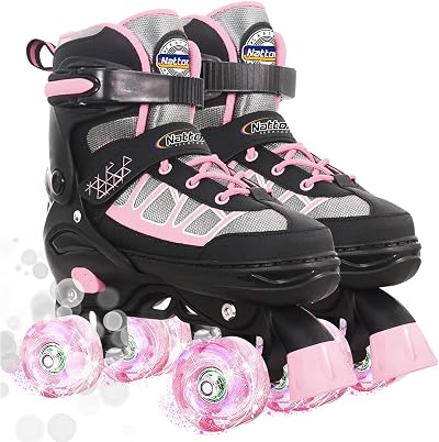 Nattork Adjustable Kids Roller Skates with Light Up Wheels for Beginners