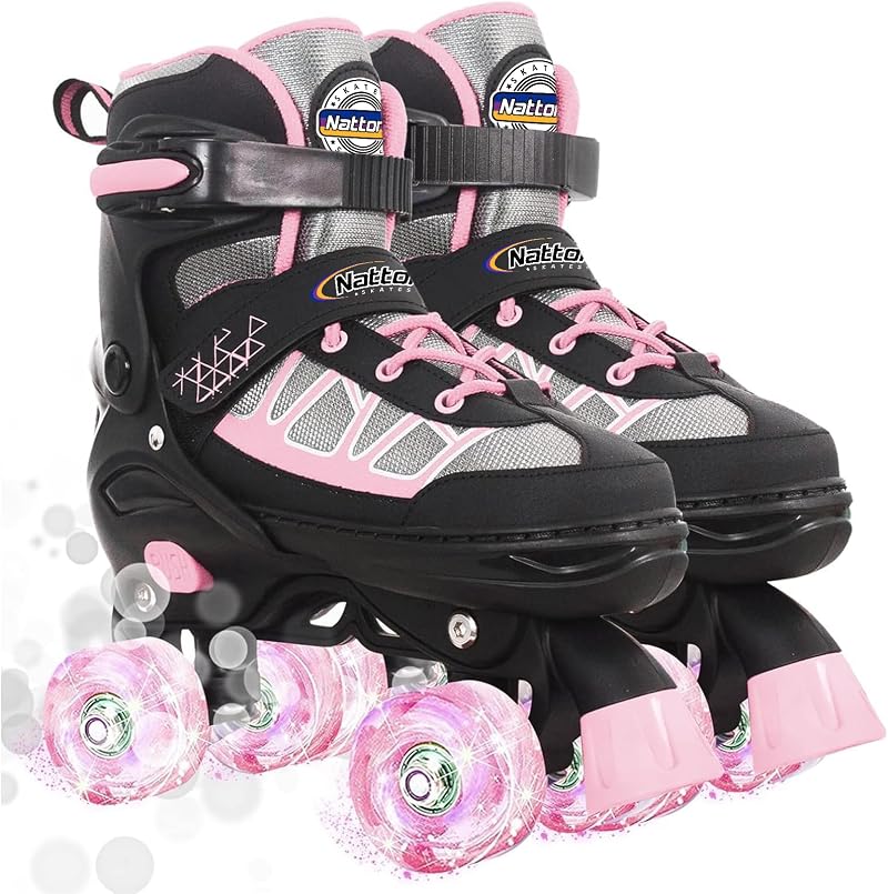 Nattork Adjustable Kids Roller Skates with Light Up Wheels for Beginners