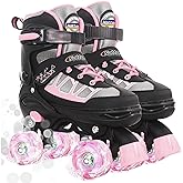 Nattork Roller Skates for Kids Boys Girls, 4 Size Adjustable Rollerskates with Light Up Wheels for Children Beginners for Outdoor Indoor