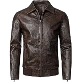 HOOD CREW Mens Faux Leather Bomber Jacket Classic Style Motorcycle Jackets