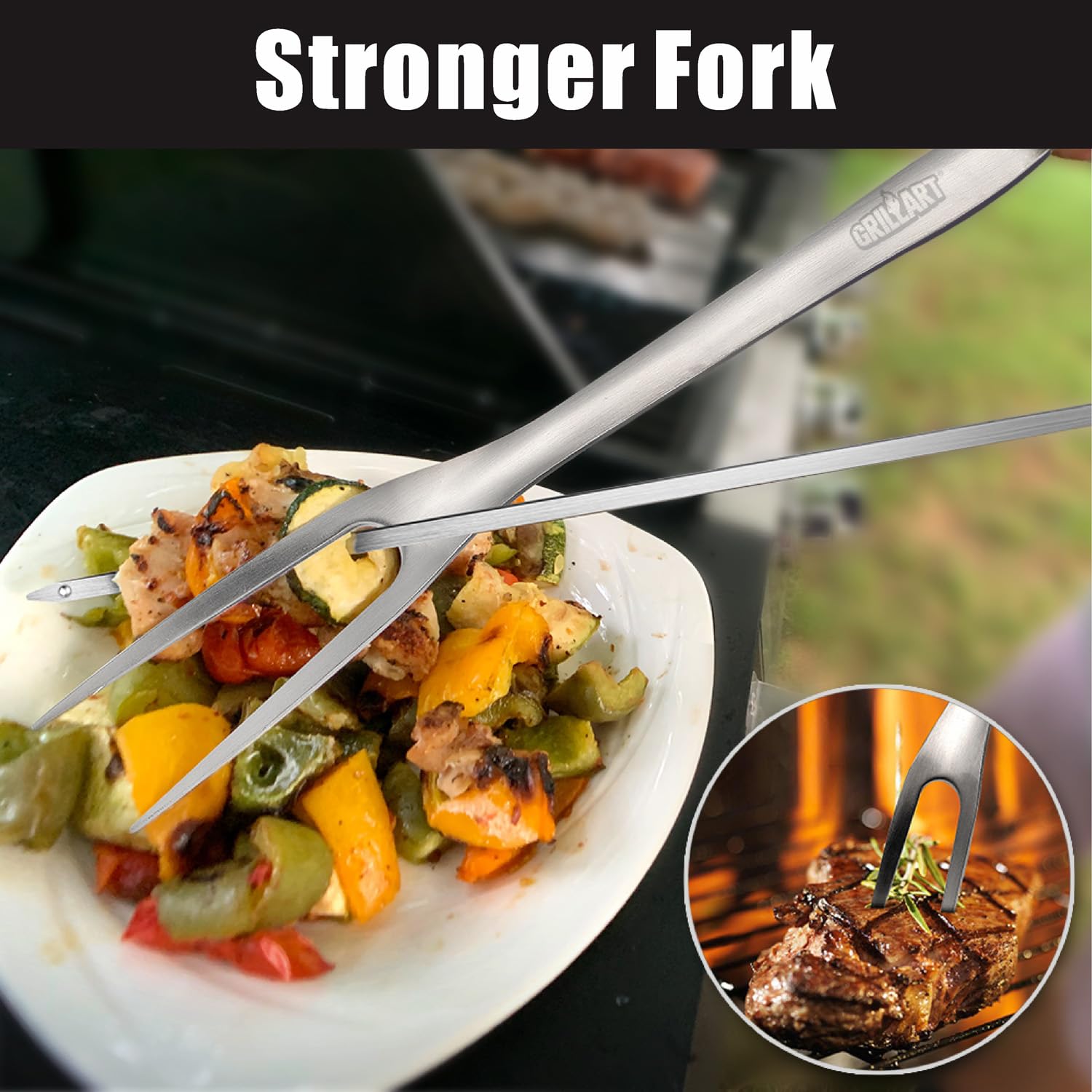 GRILLART BBQ Tools Grill Tools Set -18Inch Grilling Tools BBQ Set - Grill Accessories w/BBQ Tongs, Spatula, Fork, Brush- Stainless Grill Kit Grilling Set - Gift Ideas BBQ Accessories Gifts for Men Dad