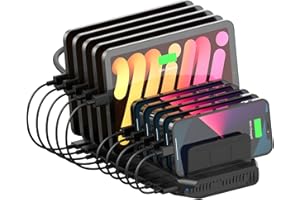 Alxum USB Fast Charging Station with Quick Charge 3.0, 10 Port Charging Stand for Multiple Devices, Compatible with iPad, iPhone, Samsung Galaxy, Black