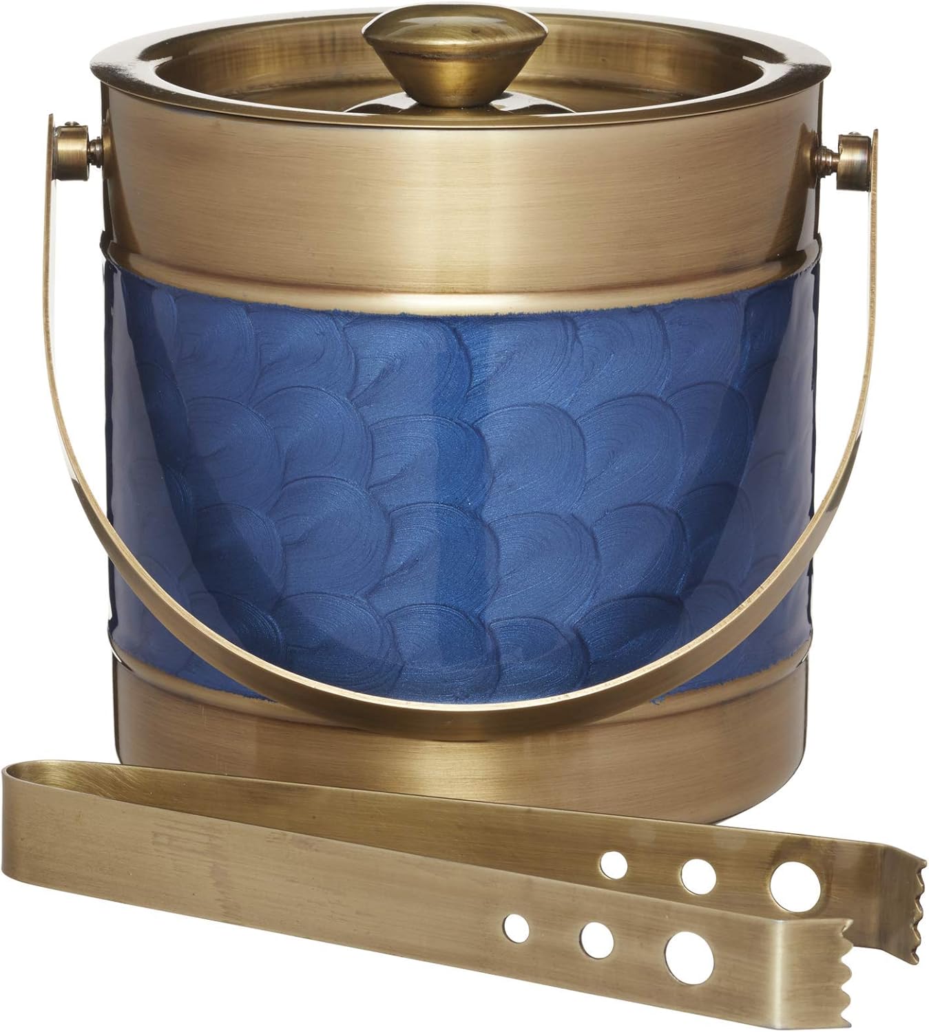 BarCraft BCICBUCBLUBRS Midnight Luxe Ice Bucket with Lid and Tongs