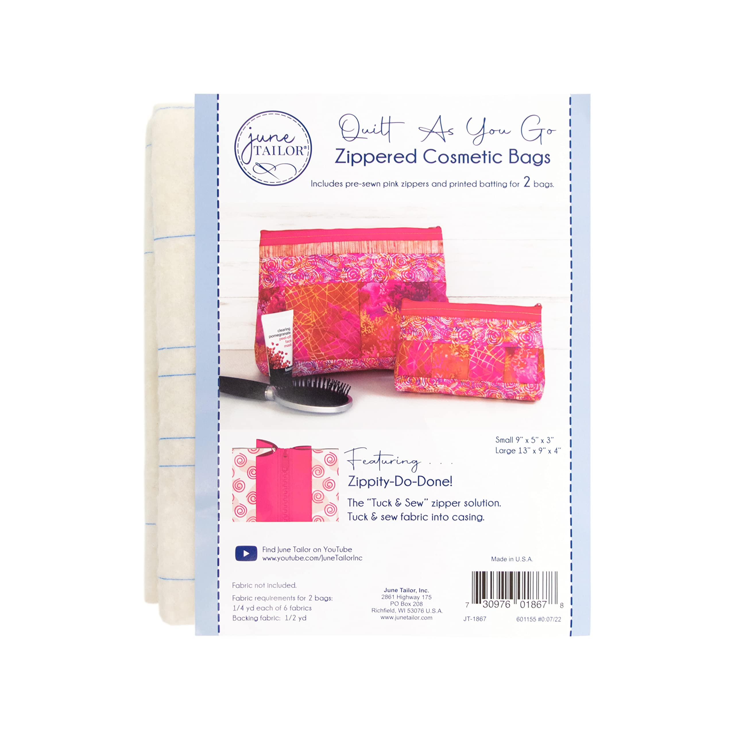 June Tailor Cosmetic Bags (2) Sewing Kit, Pink Zipper