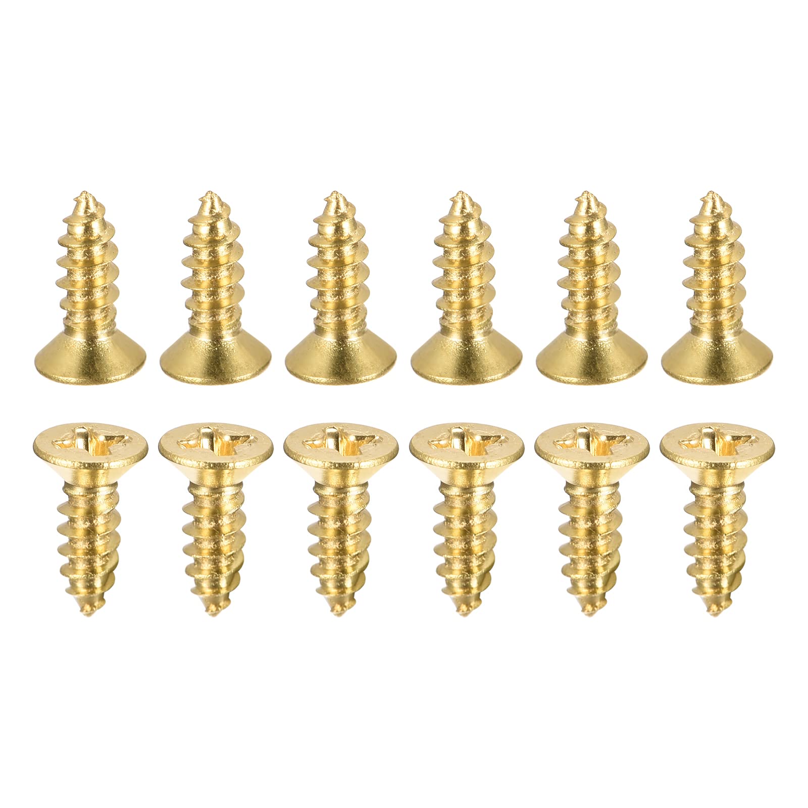 DTGN M3.5x12mm(DxL) Brass Phillips Wood Screws - 25Pack - Good for Wood Crafts, Furniture - Countersunk Head Self-Tapping Screw - Brass Tone