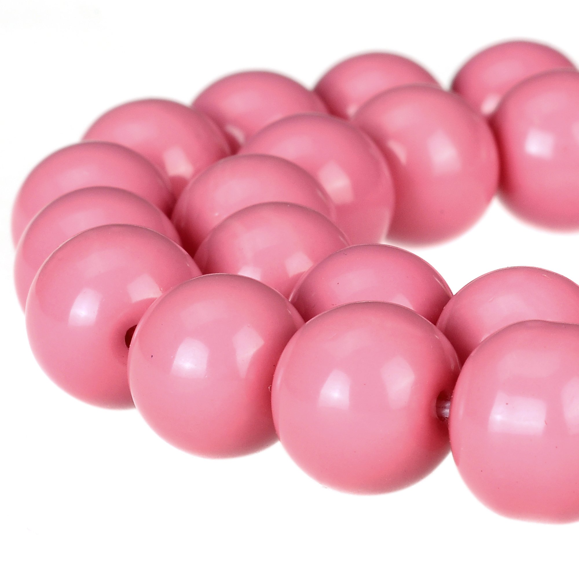 RUBYCA Round Opaque Painted Druk Czech Glass Beads Bulk Jewellery Making Supplies Strand, Pink, 10mm