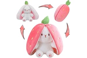 MIAODAM Bunny Stuffed Animal Reversible Cuddle Bunny Stuffed,Christmas Strawberry Bunny Transformed Rabbit Plush Zipper,Turns Into Ears Bunnies Plushies Toy Cute Stuffy Doll Easter Girlfriend Gift