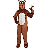 Kids Wild Teddy Bear Costume | Hooded Animal Jumpsuit with Paw Mitts and Shoe Covers for Halloween or Dress Up