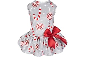 Fitwarm Christmas Candy Canes Dog Dress, Cute Dog Christmas Outfit, Doggy Clothes for Small Dogs Girl, Pet Apparel, Silver, Red, White, Medium