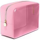 Embla Clear Large Makeup Bag and Waterproof Nylon Travel Toiletry Bag, See Through Cosmetic Zipper Pouch, Light Pink
