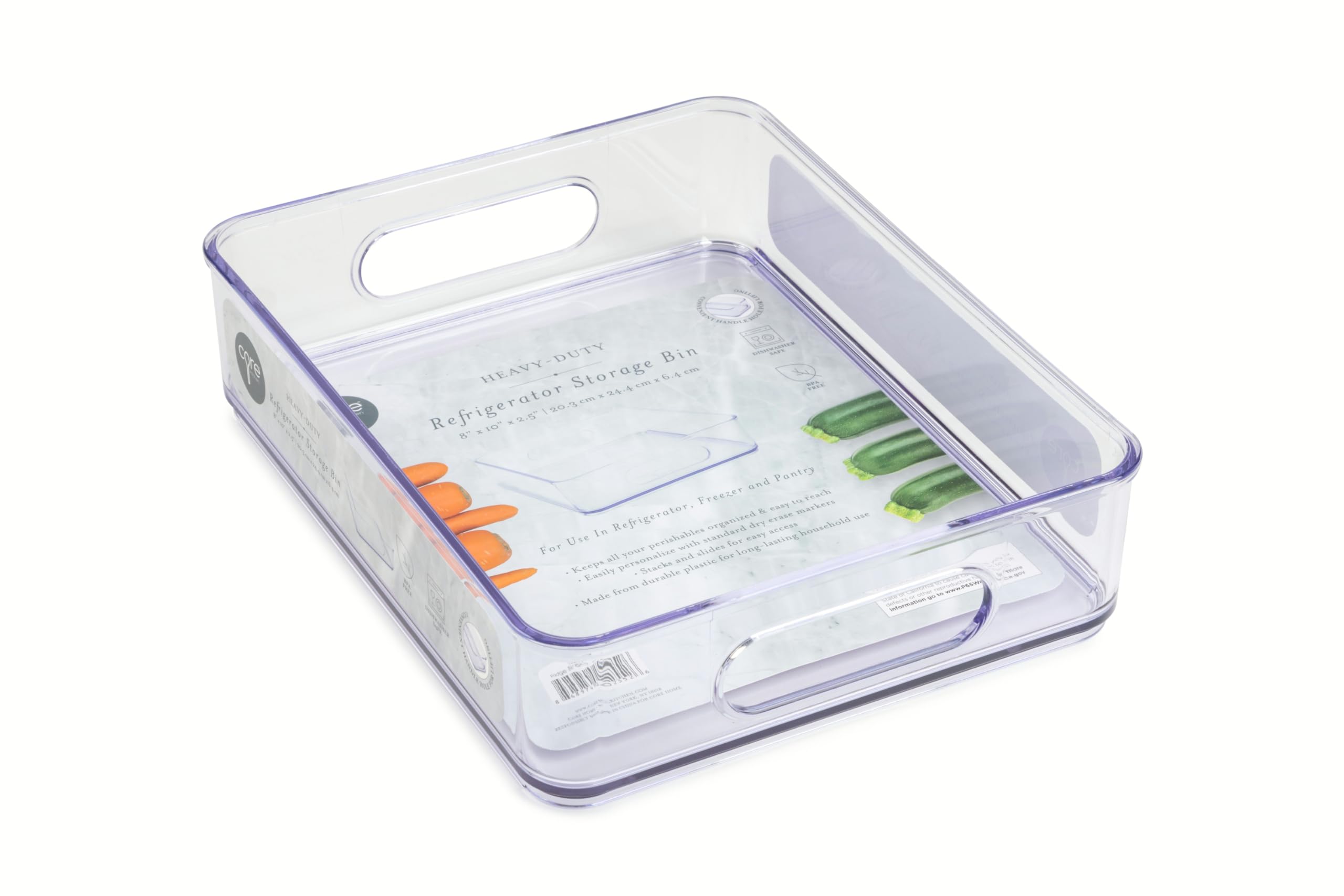 Photo 1 of Core Kitchen Fridge Bin Refridgerator and Freezer Organizer with Handles - 10" L x 8" W x 2.5" H - Clear