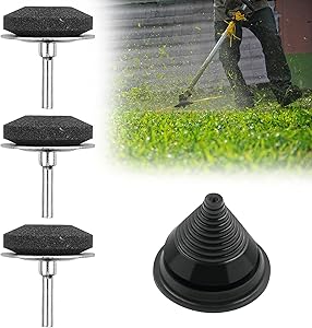 3Pcs Upgraded Lawn Mower Blade Sharpener with 1Pcs Blade Balancer, Universal Rotary Lawnmower Blade Sharpener Reel Mower Sharpening Stone Kit, Garden Tool Sharpener for Power Drill Hand Drill