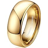 Tungary 2mm 4mm 6mm 8mm Tungsten Wedding Bands Rings 18K Gold Plated Stackable Rings for Women Men Promise Engagement Ring Domed High Polish Gold Ring Not Tarnished Jewelry Comfort Fit 6-12