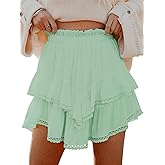 Aoudery Flowy Shorts for Women Casual Boho Ruffle Tiered Skorts High Waist Mini Skirts Golf Tennis Crochet Shorts