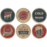 CARIBOU Coasters , Vintage Paper Beer Design Absorbent ROUND Fabric Felt Neoprene Coasters for Drinks, 6pcs Set
