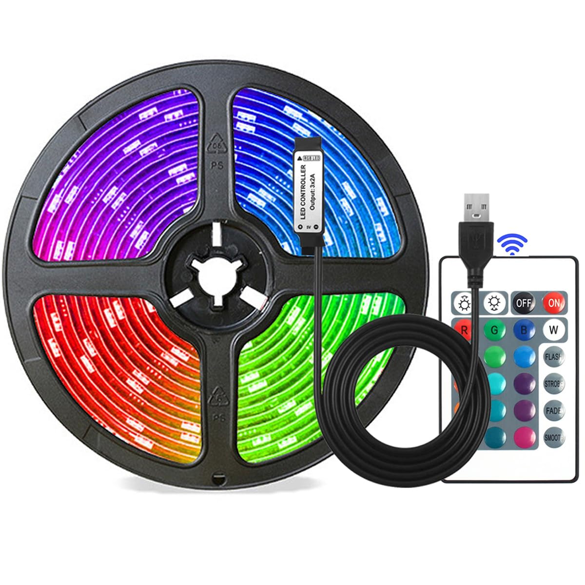 Valletock USB Powered LED Strip Lights, 24 Keys Remote RGB 5050 Flexible LED Lights,16 Colors for Decoration, TV (3m)