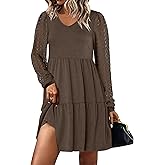 ANRABESS Dresses for Women Casual Lace Long Sleeve V Neck Tiered Swing Flowy Loose A-line Mini Short 2025 Fall Vacation Dress