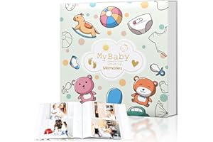 POPOTOP Baby Photo Album 4x6 200 Pocket with Writing Space, Cute Pattern Keepsake Gifts for Baby Boy Girl and New Parents Newborn Toddler