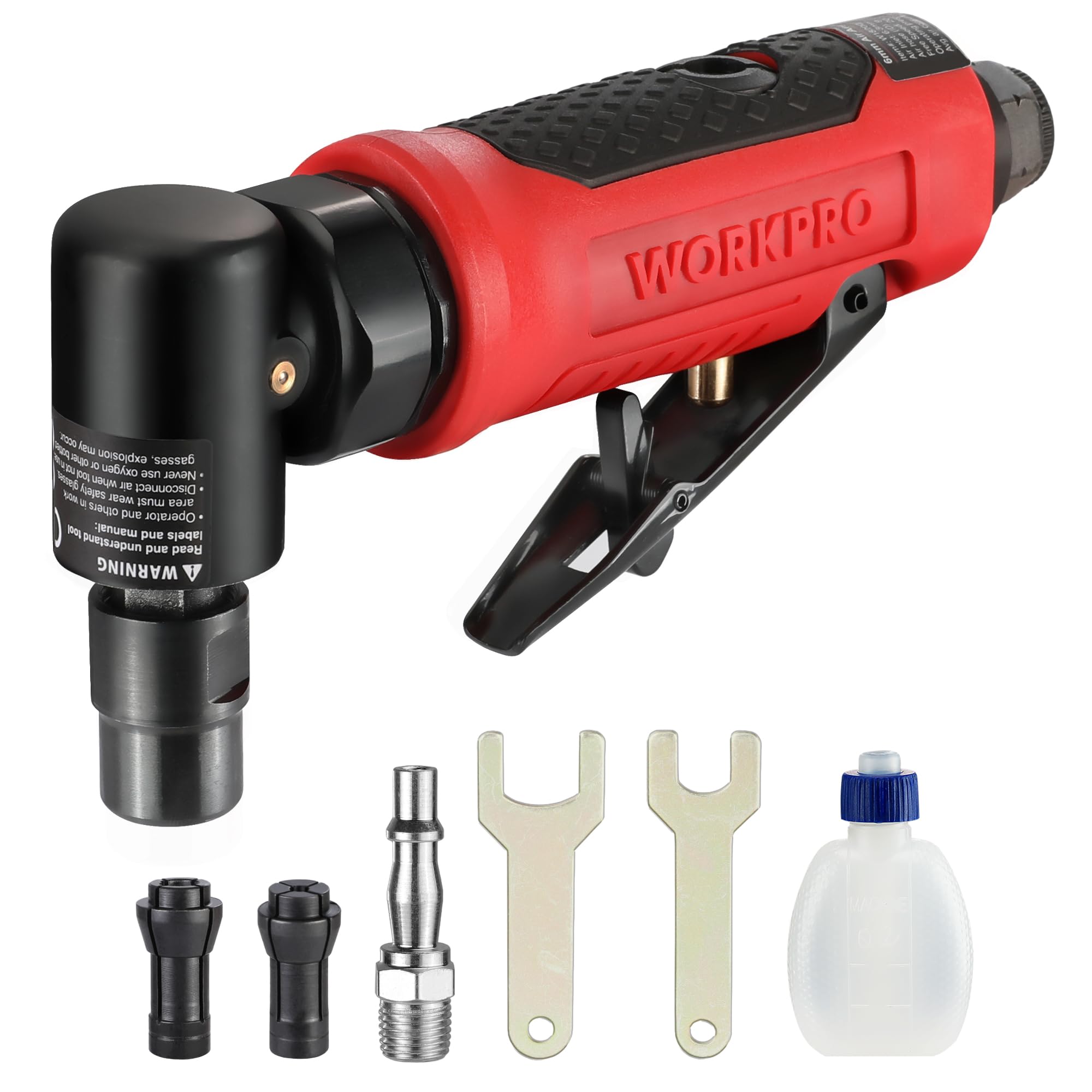 WORKPRO Air Die Grinder with 1/4" and 1/8" Collet, 90 Degree Mini Pneumatic Angle Grinder with Rotation Speed 20000 RPM for Polishing, Grinding, Rust Removal