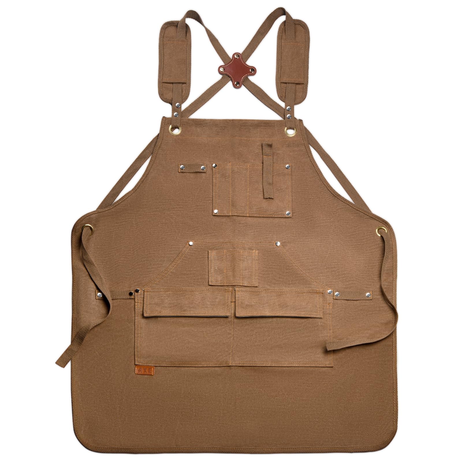 Funnytek Work Apron with 12 Tool Pockets, Heavy Duty Thick Canvas Adjustable Carpenter Apron, Woodworker with Cross-Back Straps, Fit Kitchen, Garden, Pottery, Craft Workshop, Garage for Men and Women