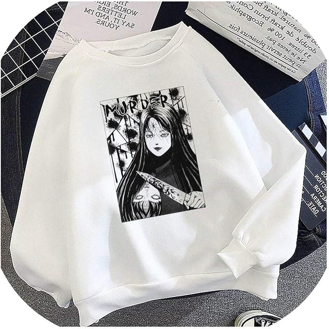 Harajuku Horror Comics Print Hoodies Casual Plus Size Warm Winter Pullovers Sweatshirt Women Top