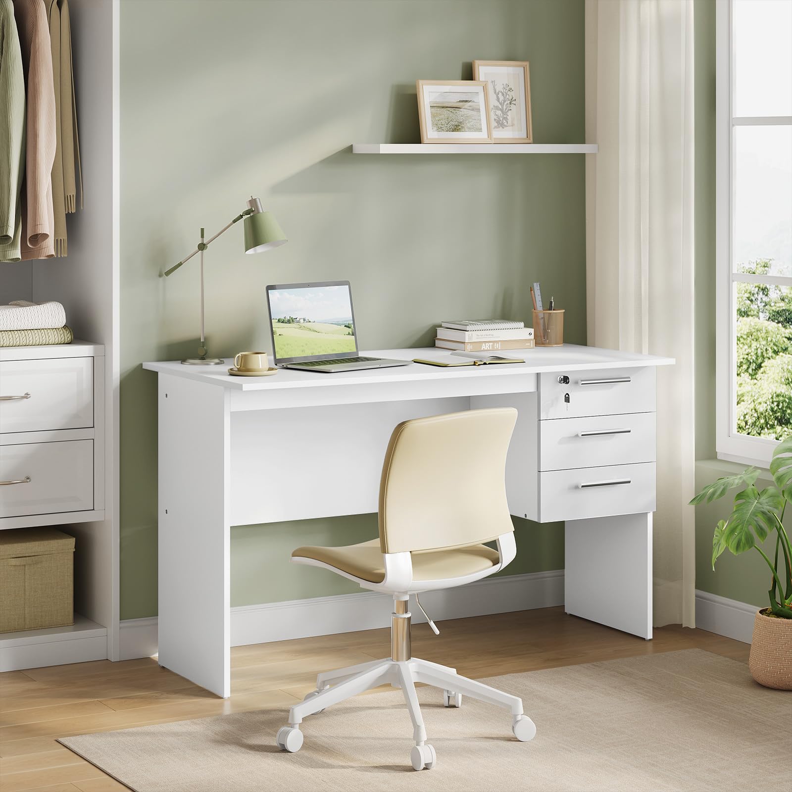 WOLTU Schreibtisch mit 3 Schubladen, Computertisch Weiß, 120x60cm Bürotisch PC Tisch, Kinder Arbeitstisch, für Arbeitszimmer Schlafzimmer Wohnzimmer 2