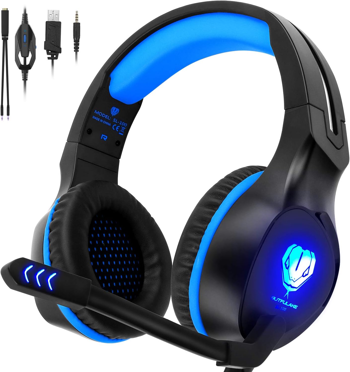 QcoQce Xbox One Headset, Gaming Headset PS4 with Microphone and LED Lighting, Over-ear Gaming Headphones for Laptop PC Mac Computer and Smartphone (Blue)