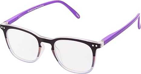 purple rimmed glasses