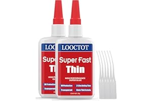 LOOCTOT 60g(2.12 oz) Thin Super Glue Dries Super Fast (2-5 Sec) Premium CA Glue for Woodworking, Woodturning, Hobby Models, CA Finish, Inlays. Waterproof Clear