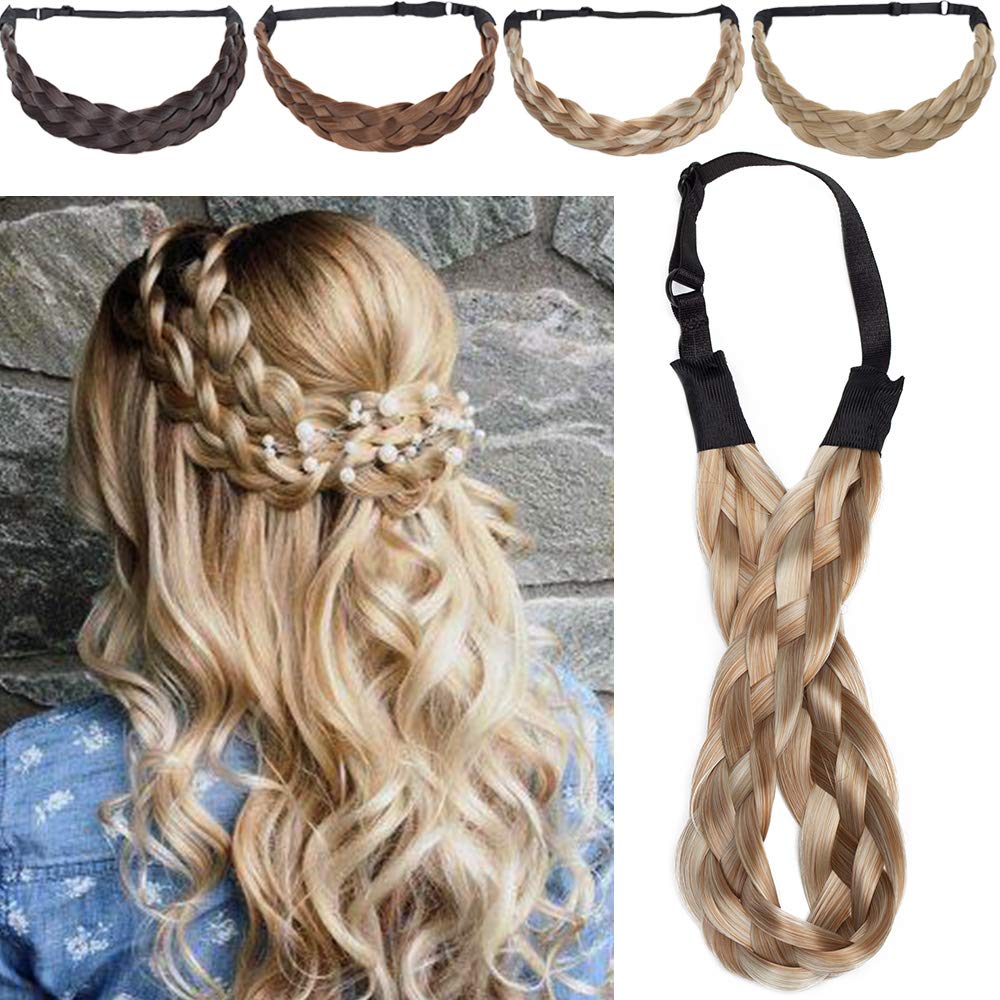 Silk-co Stretchable Plaited Headband Twist Hair Bands Fashion Plait Braided Hair Accessories Women Synthetic Honey Blonde mix Bleach Blonde