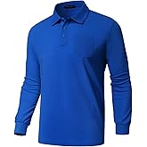 Promen polo Men's Classic Long Sleeve Polo Shirts Casual Lightweight Solid Golf Shirts with Pocket
