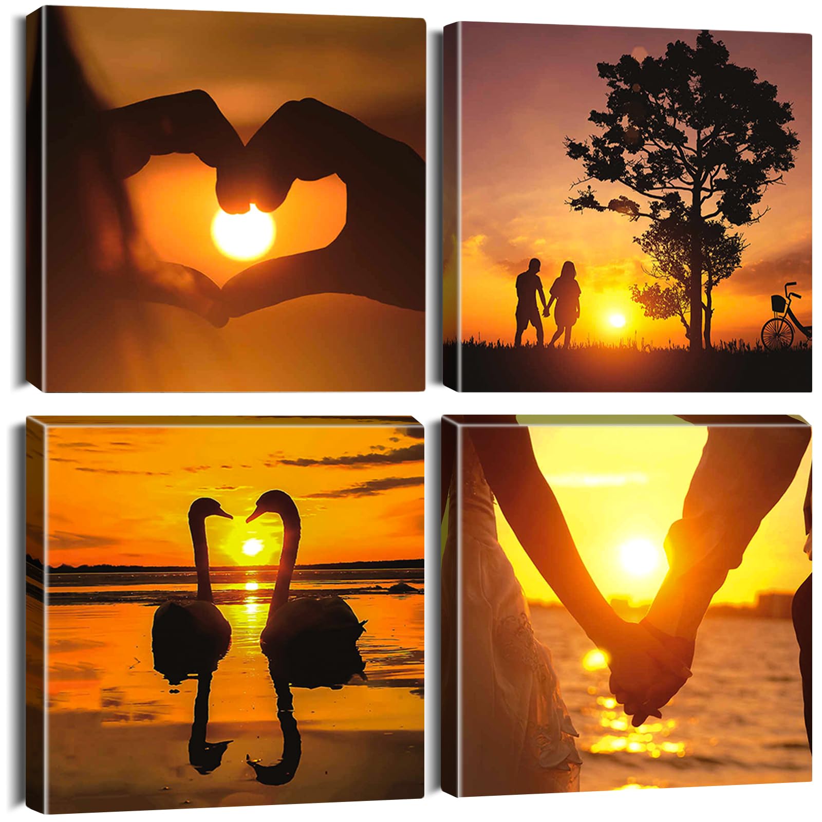 Artscope 4 Pieces Wall Art Canvas Prints - Love at sunset Picture Painting - Modern Wall Artwork Framed for Gifts Bathroom Home Kitchen Office Decor - 30 x 30 CM — image 1